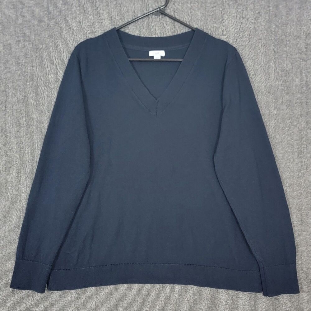 J JIll Sweater Womens Large Midnight Blue Long Sleeve Cotton Blend V-Neck